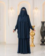 Lacivert Körfez Abaya – Entegre Hijablı, Lüks Kore Krep Kumaş