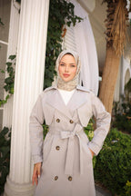 Classic Khaki Trench Coat with Belt Detail