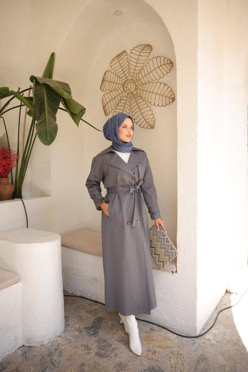 Classic Khaki Trench Coat with Belt Detail