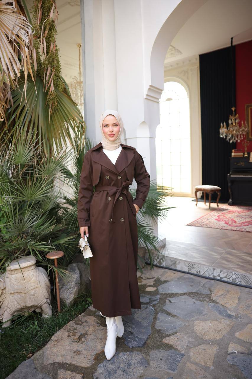 Classic Khaki Trench Coat with Belt Detail