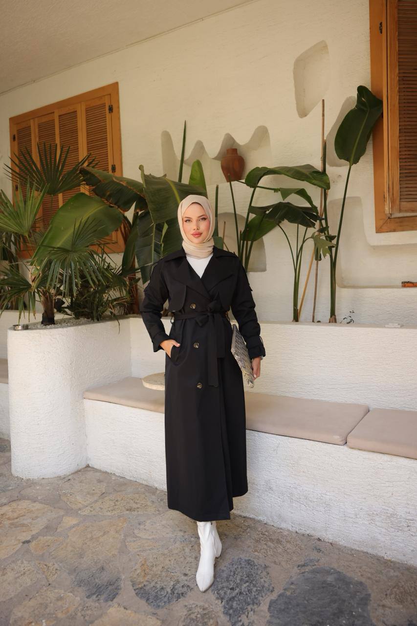 Classic Khaki Trench Coat with Belt Detail