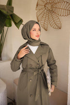 Classic Khaki Trench Coat with Belt Detail