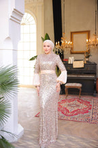 Sequined Fabric, Sash Detailed Evening Dress