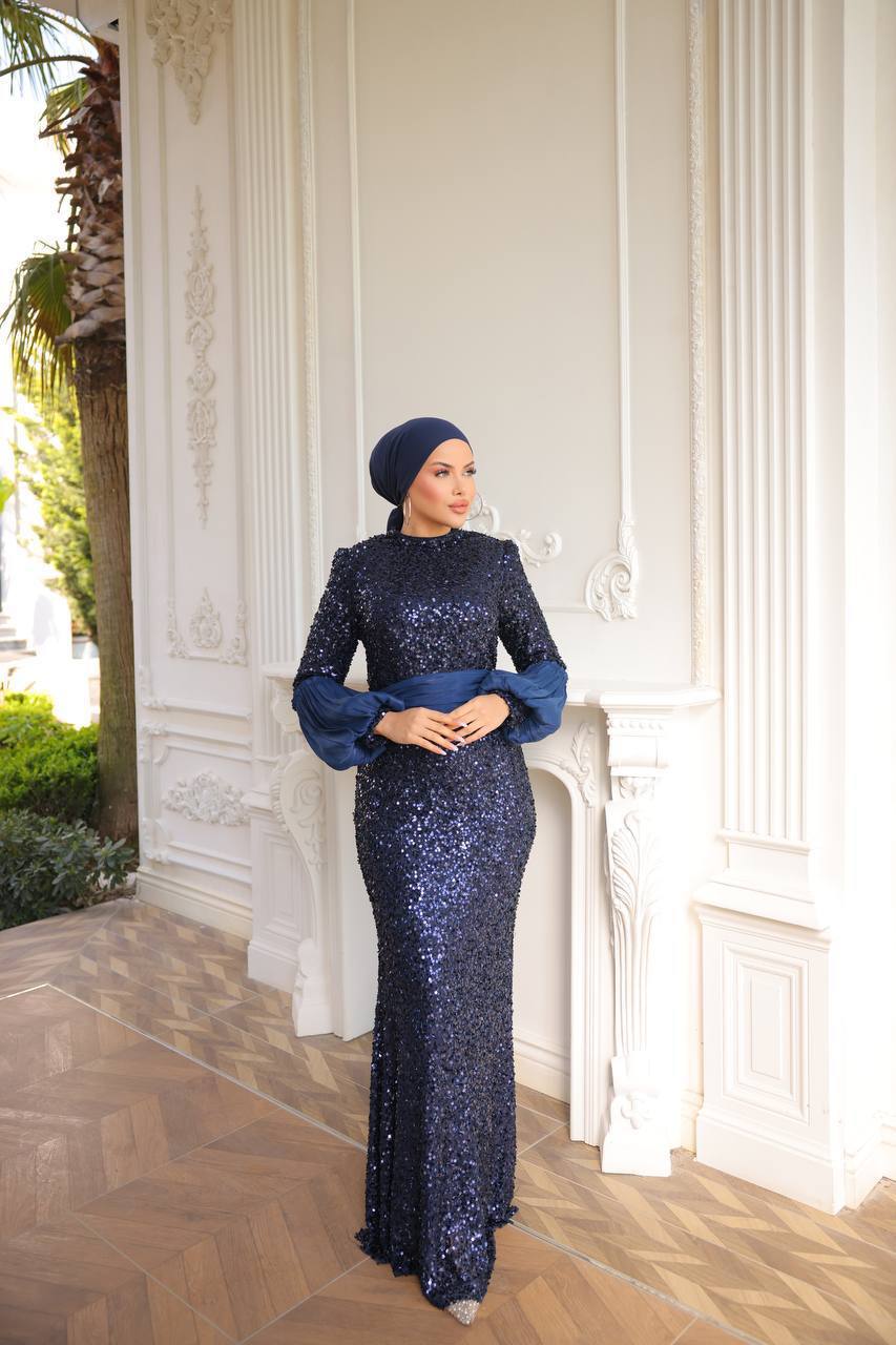 Sequined Fabric, Sash Detailed Evening Dress