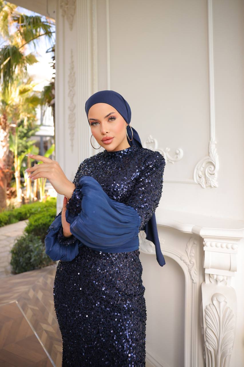 Sequined Fabric, Sash Detailed Evening Dress