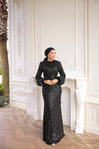 Sequined Fabric, Sash Detailed Evening Dress