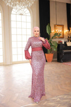 Sequined Fabric, Sash Detailed Evening Dress