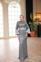 Sequined Fabric, Sash Detailed Evening Dress