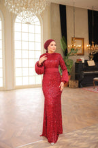 Sequined Fabric, Sash Detailed Evening Dress